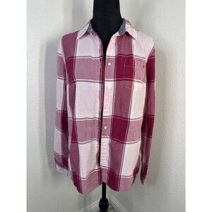 Tommy Hilfiger Womens Plaid Button-Down Shirt Large 100% Cotton